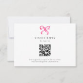 Einfache elegante rosa Bow Coquette Wedding QR Cod RSVP Karte (Vorderseite)