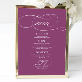 Einfache Elegante rosa Cassis Wedding Menu Signatu Poster