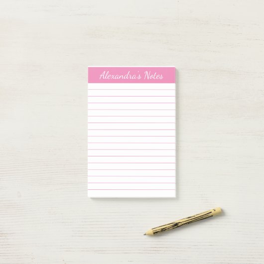 Einfache elegante rosa Chic Script Personalisiert Post-it Klebezettel (Auf Schreibtisch)