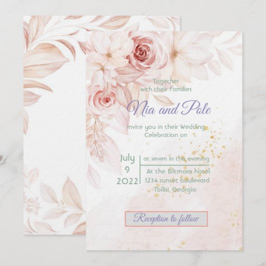 Einfache elegante Rosa Einladung (Vorne/Hinten)