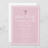 Einfache elegante Rosa Erste Heilige Kommune Einladung (Vorne/Hinten)