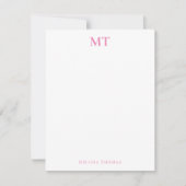 Einfache elegante rosa Monogramm Mitteilungskarte (Vorderseite)