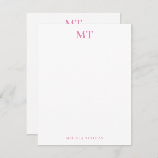 Einfache elegante rosa Monogramm Mitteilungskarte (Vorne/Hinten)