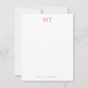 Einfache elegante rosa Monogramm Mitteilungskarte