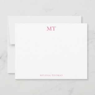 Einfache elegante rosa Monogramm Mitteilungskarte