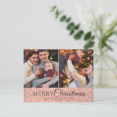 Einfache Elegante Rosa Rahmen 2 Foto Weihnachten (Stehend Vorderseite)