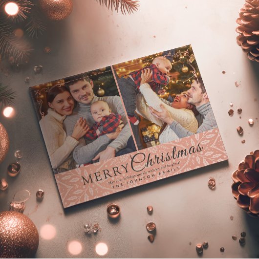 Einfache Elegante Rosa Rahmen 2 Foto Weihnachten
