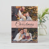 Einfache Elegante Rosa Rahmen 2 Foto Weihnachten (Stehend Vorderseite)