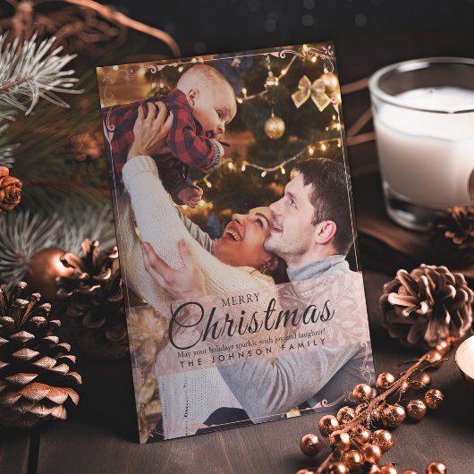 Einfache Elegante Rosa Rahmen Foto Weihnachten