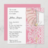 Einfache elegante rosa Rosenbeet-Taufe/Taufe Einladung (Vorne/Hinten)