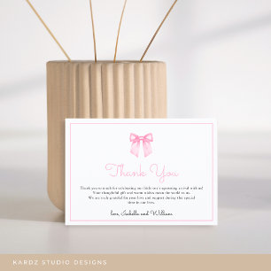 Einfache elegante rosa Schleife Baby Shower Dankeskarte