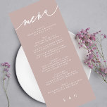 Einfache elegante Rosa Taupe Calligrafy Wedding Menükarte<br><div class="desc">schlankes Menü,  um der Sammlung zu entsprechen *Wenn Sie mehr Papieroptionen wünschen,  kann dieses Design in ein schlankes Programm übertragen *oder für weitere Hilfe kontaktieren Sie mich</div>