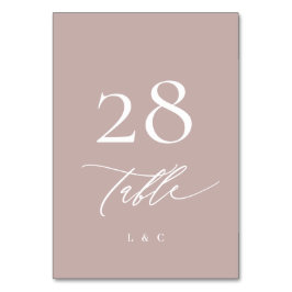 Einfache elegante Rosa Taupe Calligrafy Wedding Tischnummer