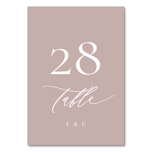 Einfache elegante Rosa Taupe Calligrafy Wedding Tischnummer (Vorderseite)