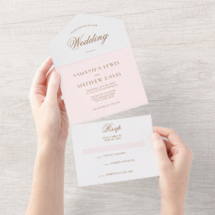 Einfache elegante rosafarbene Pariser Hochzeit im  All In One Einladung