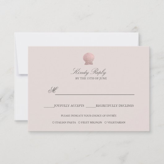 Einfache Elegante Rose Gold Foil Seashell Menüopti RSVP Karte (Vorderseite)