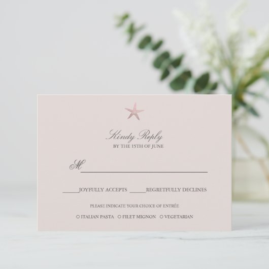 Einfache Elegante Rose Gold Foil Starfish Menüopti RSVP Karte (Stehend Vorderseite)