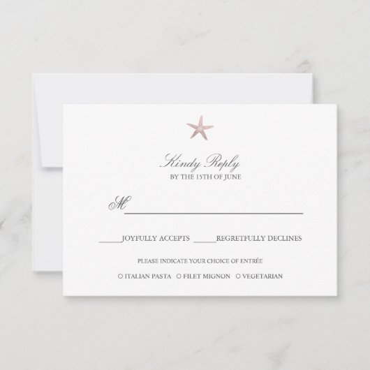 Einfache Elegante Rose Gold Foil Starfish Menüopti RSVP Karte (Vorderseite)