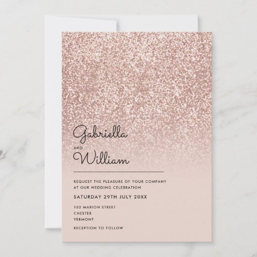 Einfache Elegante Rose Gold Glitzer Hochzeit Einladung (Vorderseite)