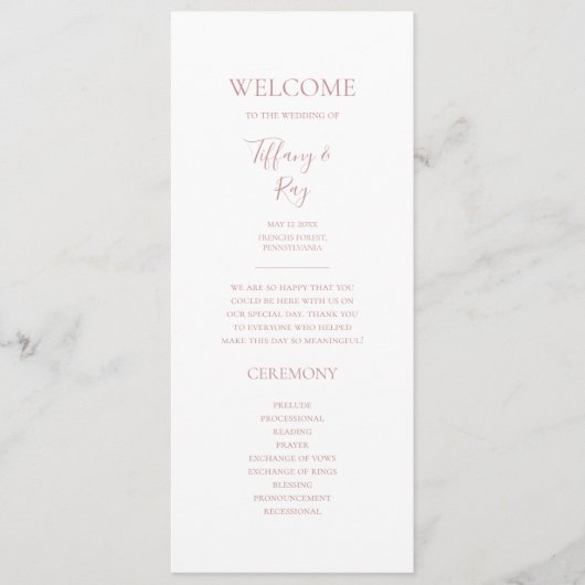 Einfache Elegante Rose Gold-Hochzeit-Programm Programm (Vorderseite)