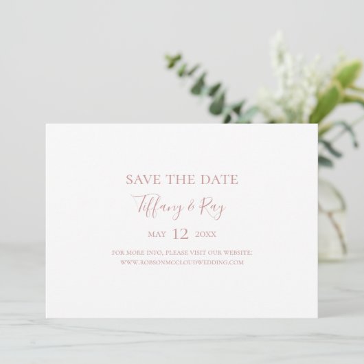 Einfache Elegante Rose Gold Horizontal Save the Da Save The Date (Stehend Vorderseite)