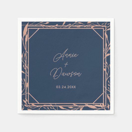 Einfache Elegante Rose Gold & Navy Hochzeit Serviette (Vorderseite)