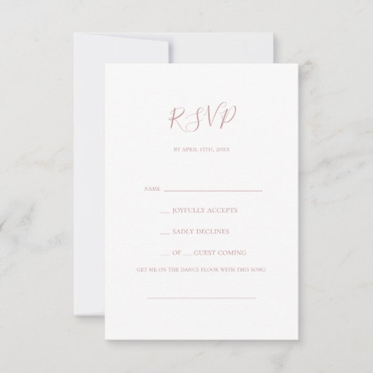 Einfache Elegante Rose Gold Song Request RSVP Card (Vorderseite)
