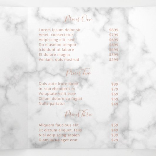 Einfache elegante Rose Goldene Marmorprospekte Dreifach Gefaltete Karte (Innenseite Mitte)