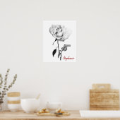 Einfache elegante Rose in Schwarz-Graphit-Stift Poster (Küche)