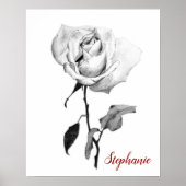 Einfache elegante Rose in Schwarz-Graphit-Stift Poster (Vorne)