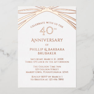 Einfache elegante Rose zum 40. Hochzeitstag Folieneinladung