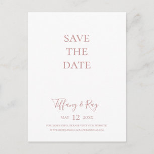 Einfache elegante roségoldene Save-the-Date-Postka Einladungspostkarte