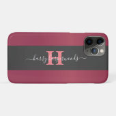 Einfache elegante Rot-Maroon-Metal-mit Monogramm B Case-Mate iPhone Hülle (Rückseite (Horizontal))
