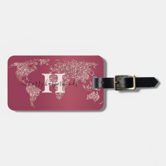 Einfache elegante Rot-Maroon-Metal-mit Monogramm B Gepäckanhänger (Vorderseite horizontal)