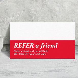 Einfache elegante Rot-Weiß-Refer-a-Friend-Karte Empfehlungskarte