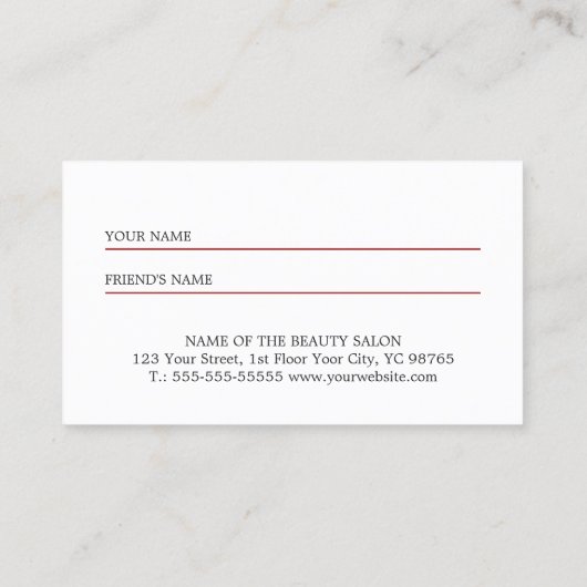 Einfache elegante Rot-Weiß-Refer-a-Friend-Karte Empfehlungskarte (Rückseite)