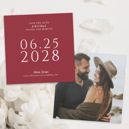 Einfache Elegante Rote Platz Save the Date mit Fot