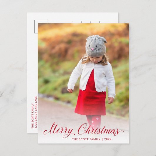 Einfache Elegante Rote Schrift Moderne Weihnachten (Vorne/Hinten)