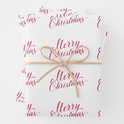Einfache Elegante Rote Schrift Moderne Weihnachten Geschenkpapier Set (Beispiel)