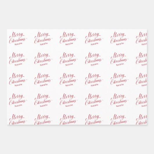 Einfache Elegante Rote Schrift Moderne Weihnachten Geschenkpapier Set (Vorderseite)
