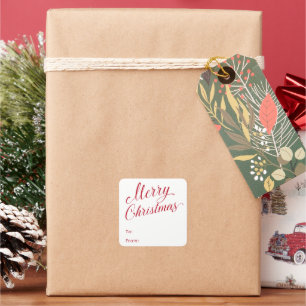 Einfache Elegante Rote Schrift Moderne Weihnachten Quadratischer Aufkleber