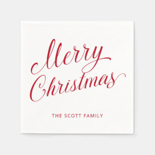 Einfache Elegante Rote Schrift Moderne Weihnachten Serviette