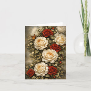 Einfache elegante rote und weiße Rosen leere Notiz Dankeskarte