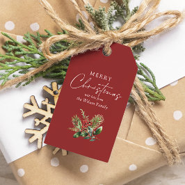 Einfache Elegante Rote Weihnachten Botanische Grün Geschenkanhänger