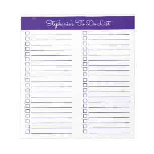 Einfache, elegante Royal Lila Two Column Checklist Notizblock
