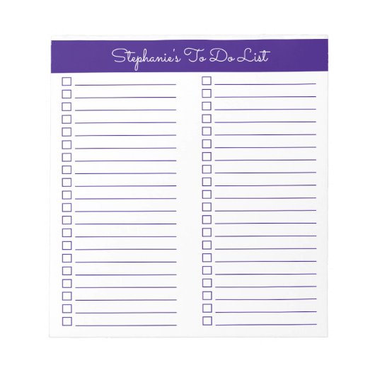 Einfache, elegante Royal Lila Two Column Checklist Notizblock (Vorderseite)