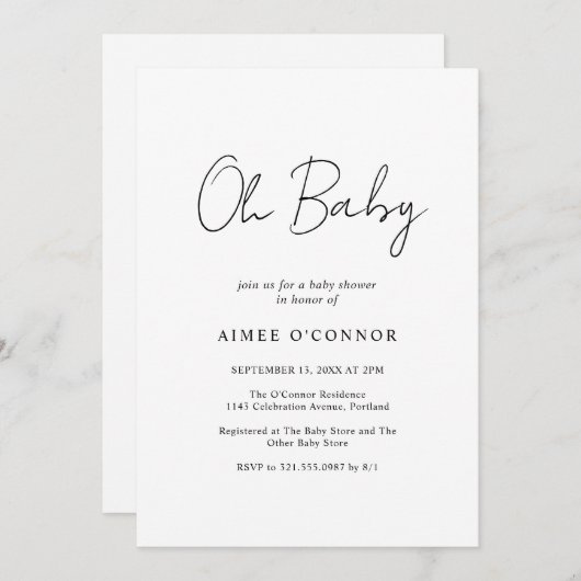 Einfache elegante rustikale Schrift Moderne Babydu Einladung (Vorne/Hinten)