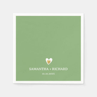 Einfache Elegante Sage Green Gold Heart Wedding Serviette
