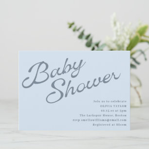 Einfache elegante sanfte blaue Schrift Baby-Party Einladung