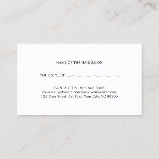 Einfache elegante, saubere Haare - Stillistische T Terminkarte (Rückseite)